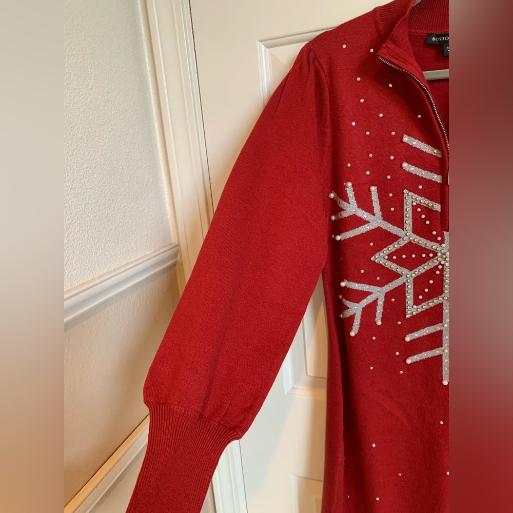 Boston Proper red holiday sweater dress. Size M. Like new. - Picture 5 of 7